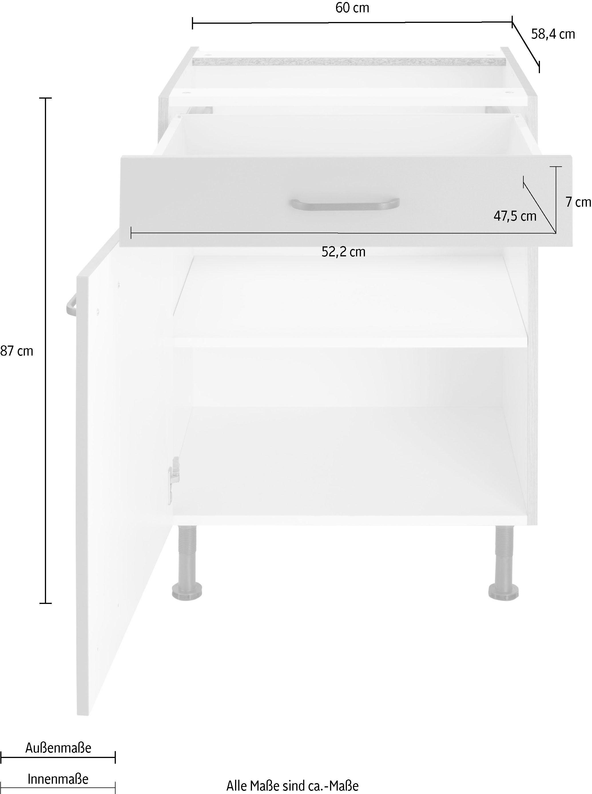 OPTIFIT Unterschrank Elga Breite Vollauszug, Soft-Close-Funktion, | 60 weiß weiß/weiß Metallgriffen, mit cm
