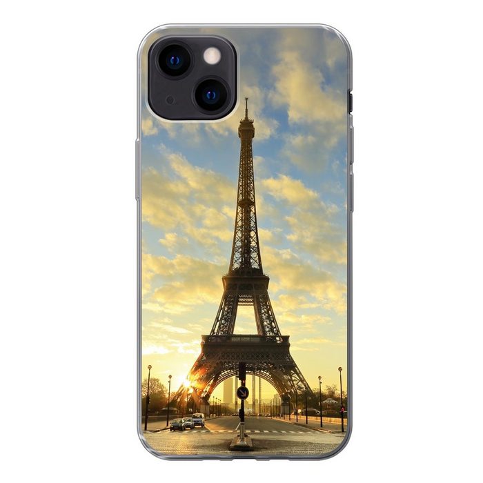 MuchoWow Handyhülle Der Eiffelturm mit einem einzigartigen orangefarbenen Himmel aufgrund Handyhülle Apple iPhone 13 Smartphone-Bumper Print Handy