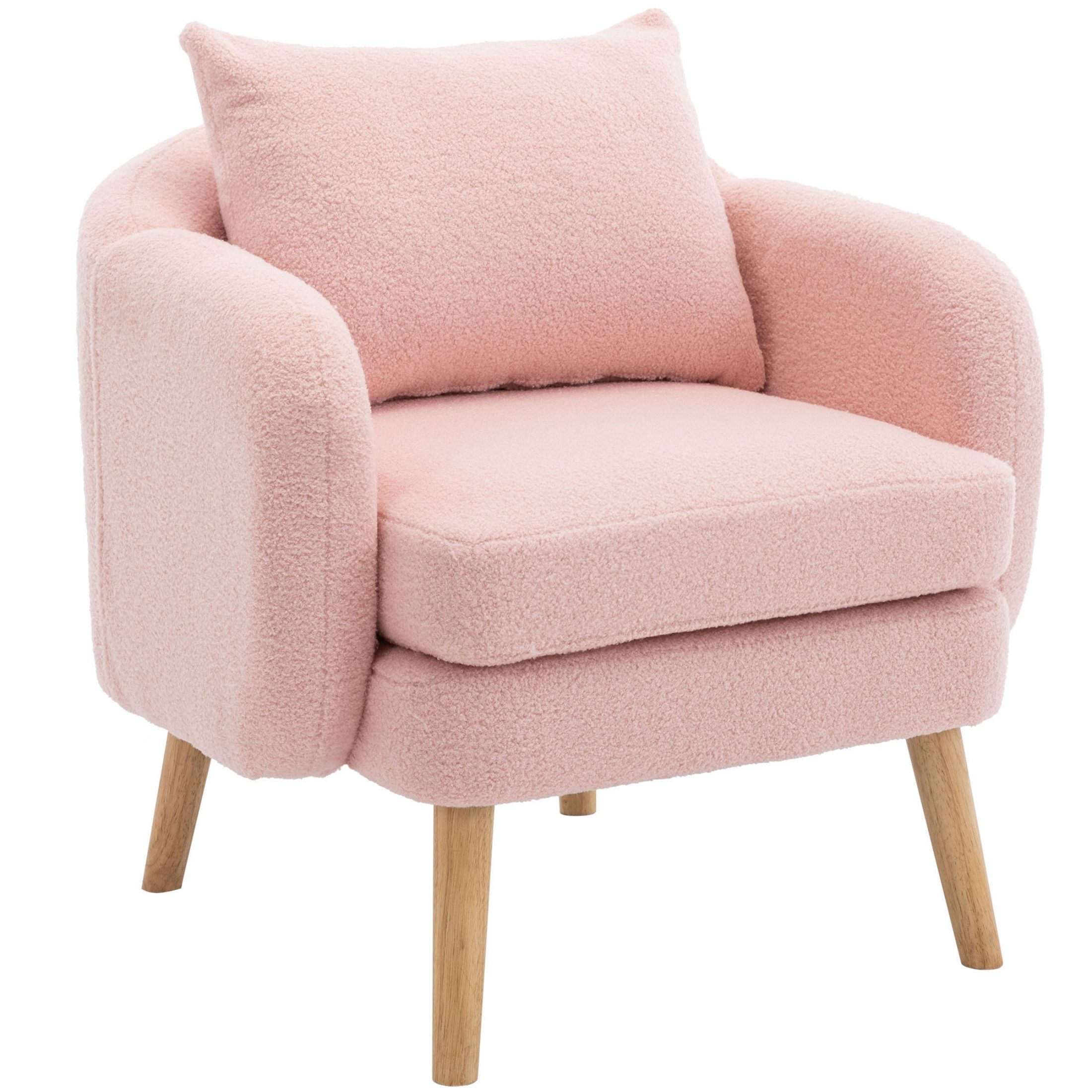 autolock Sessel Teddy-Samt-Sessel Massivholz-Beinstuhl einzelner Sofa-Sessel (Freizeit-Stuhl mit extra dicker Kissen), schlichter gepolsterter Sessel für Schlafzimmer & Wohnzimmer