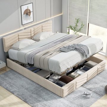 Celya Polsterbett 140× 200 Doppelbett, Stauraum unter dem Bett, Erwachsenenbett, Lagerung, Weich und bequem