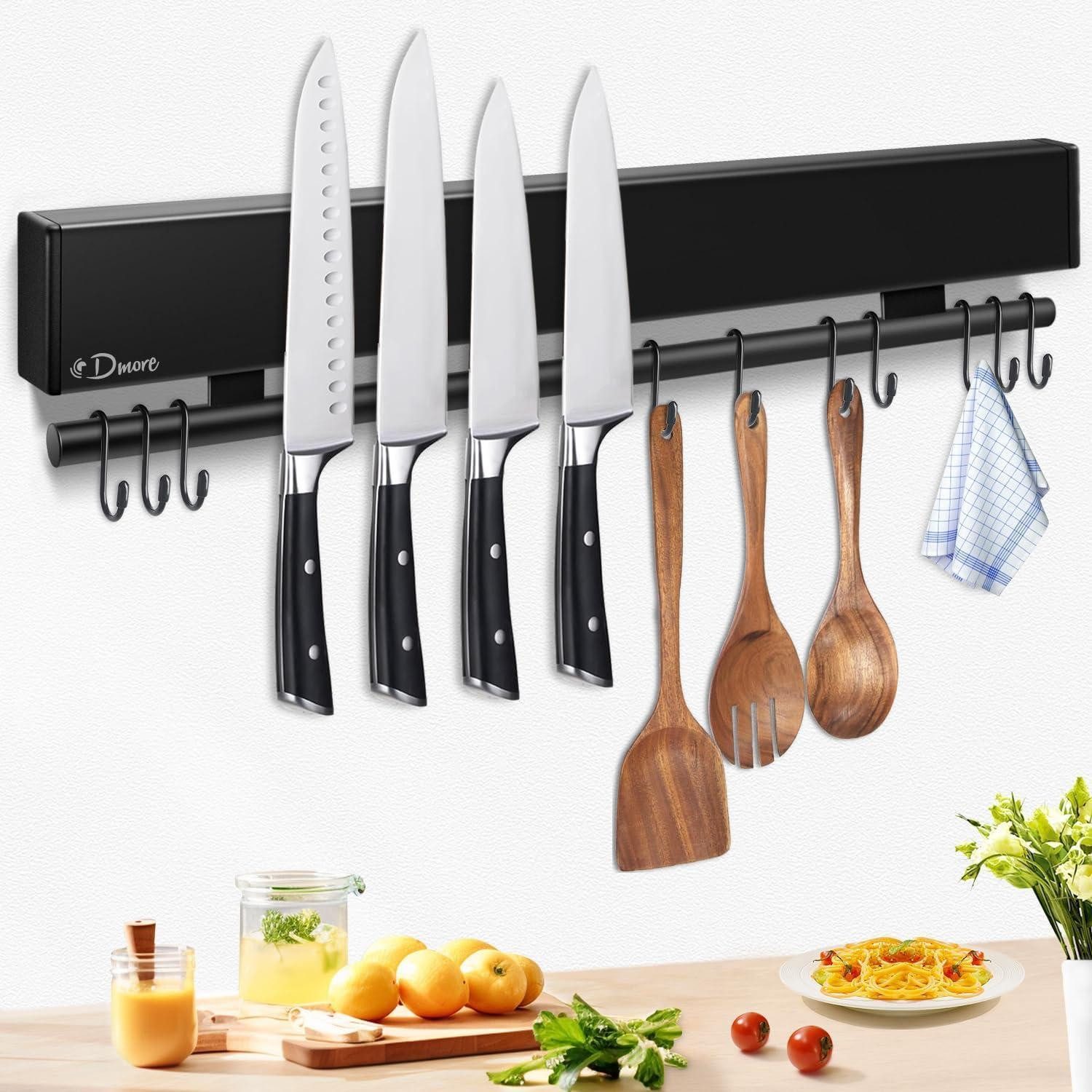 Dmore Wand-Magnet Messer-Leiste Magnetleiste Messer 43 cm schwarz, Hakenleiste inkl. Klebeband und