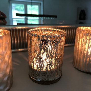 Annastore Windlicht Latona im Antik-Finish Vintage - Bauernsilber - Teelichthalter (4 St), Glaswindlichter