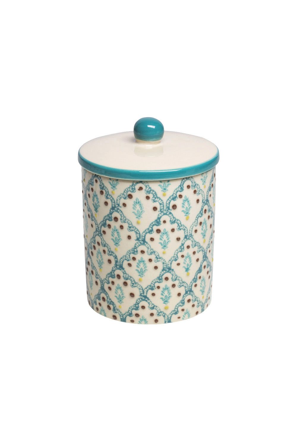 Tranquillo Badorganizer Steinzeug Aufbewahrungsdose ORIENTAL Ø8x12 cm spülmaschinengeeignet (Einzelartikel, Einzelne Aufbewahrungsdose, kein Set), Orientalisch gemusterte Steinzeugdose mit abnehmbarem Deckel