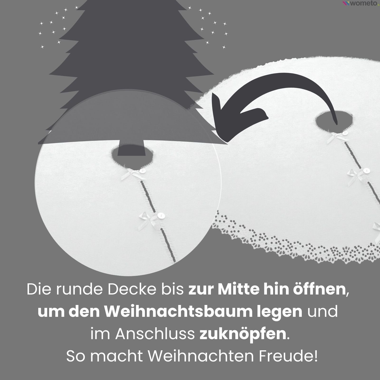 Rund & Knöpfen Baumunterlage Baumteppich Satin-Schleifen, mit wometo, weiß / Weihnachtsbaumdecke