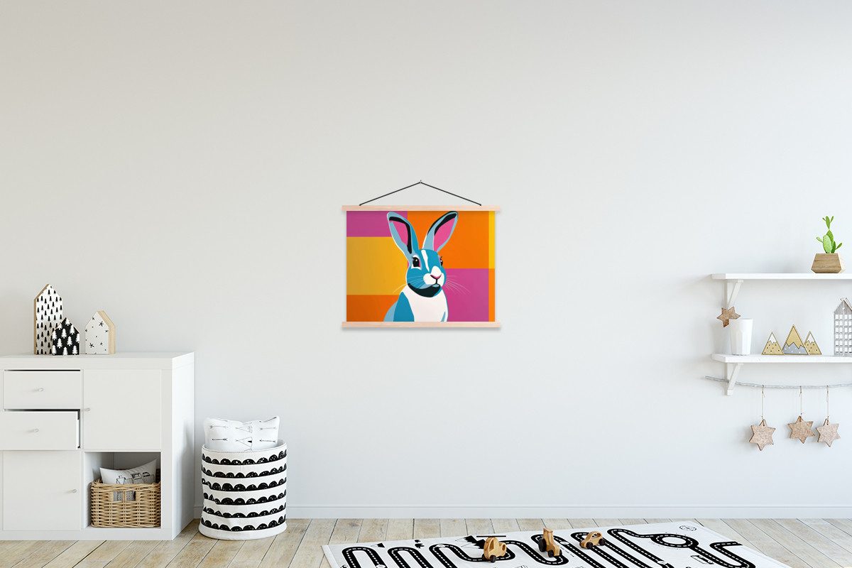 MuchoWow Poster Hase - Farbtaschen - Ohren - Rosa, (1 St), Posterleiste, Textilposter für Wohnzimmer, Bilderleiste, 40x30 cm