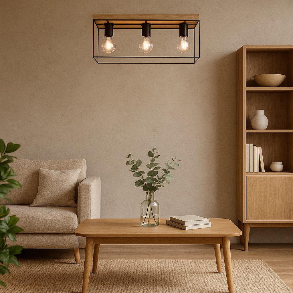 MeLiTec LED Deckenleuchte Holz Deckenbeleuchtung Gretter D130, Holz Deckenleuchte Gretter D130