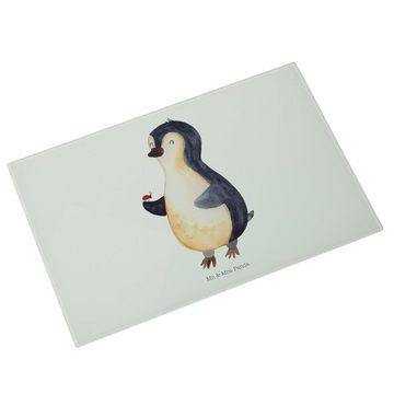 Mr. & Mrs. Panda Servierbrett Pinguin Marienkäfer - Weiß - Geschenk, Glasschneidebrett, Glück, klei, Premium Glas, (1-St), Rutschfeste Gummifüße