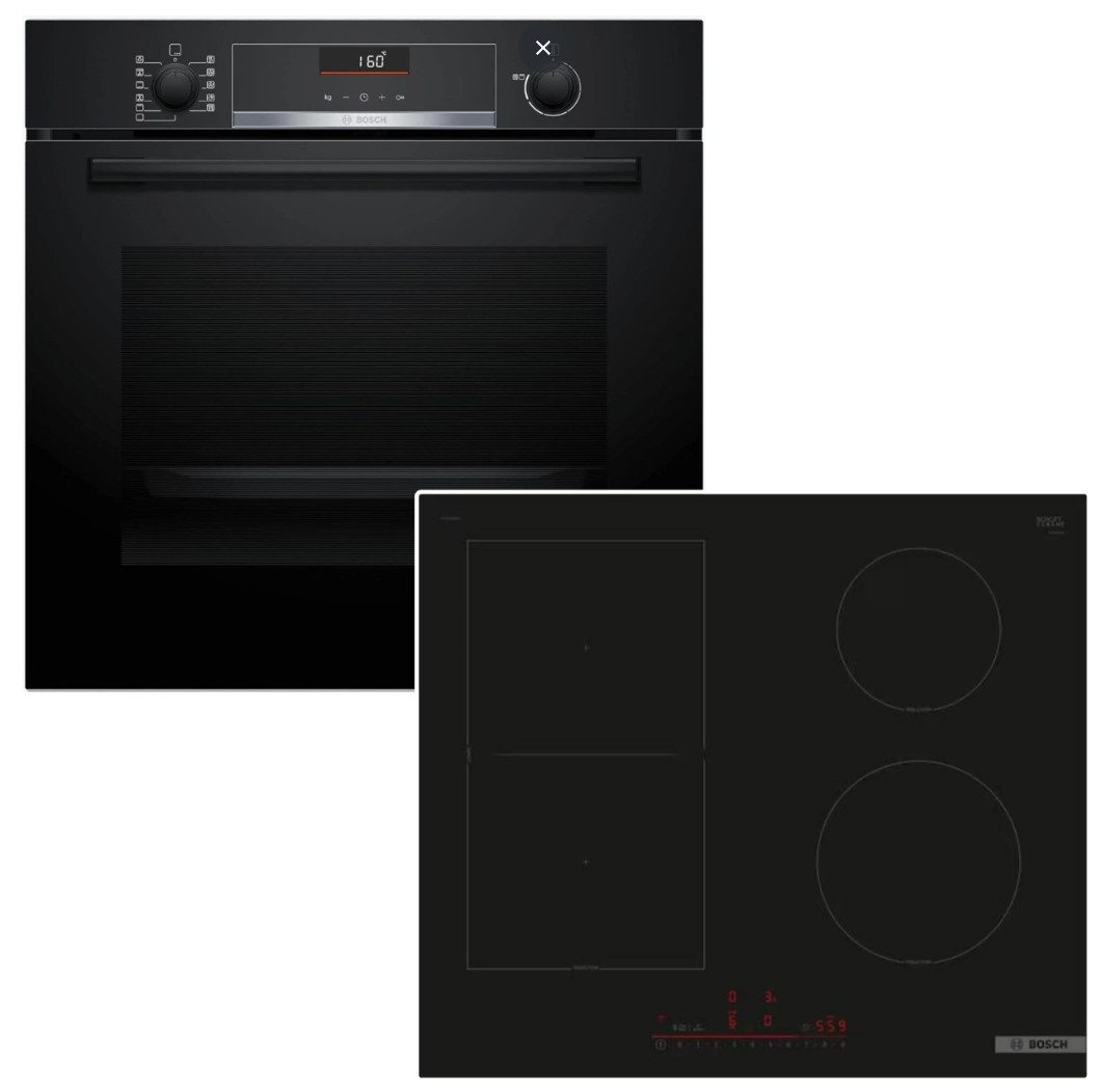 BOSCH Backofen-Set AirFry Backofen 3DHeißluftPlus + 60cm Induktionsfeld Boost CombiZone, EcoClean Direct