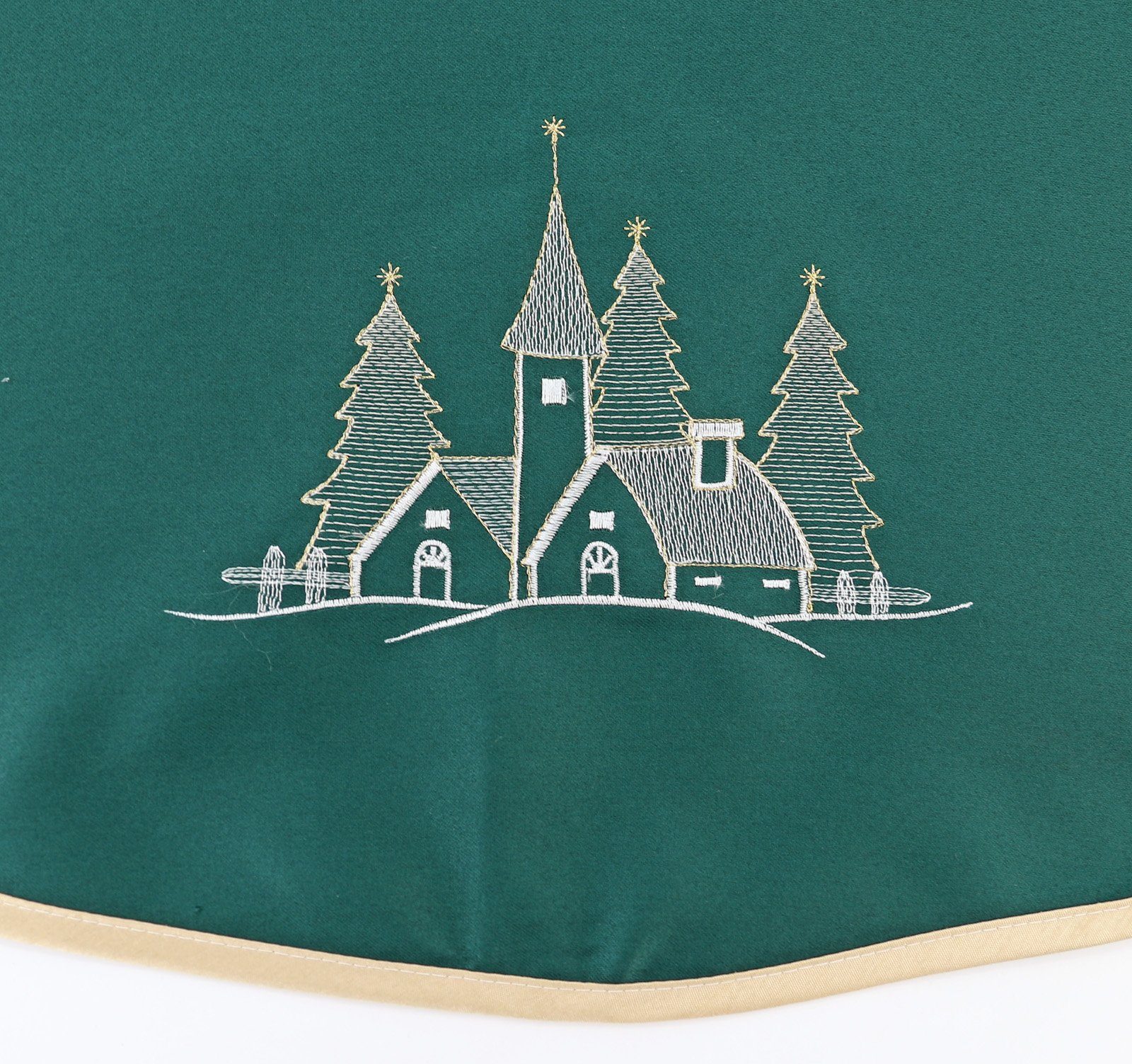 heimtexland Weihnachtsbaumdecke Weihnachtsdeko Baumschmuck Christbaumdecke Baumteppich (1-tlg), Weihnachtsbaum Deko gold bestickt Baumständer Schürze