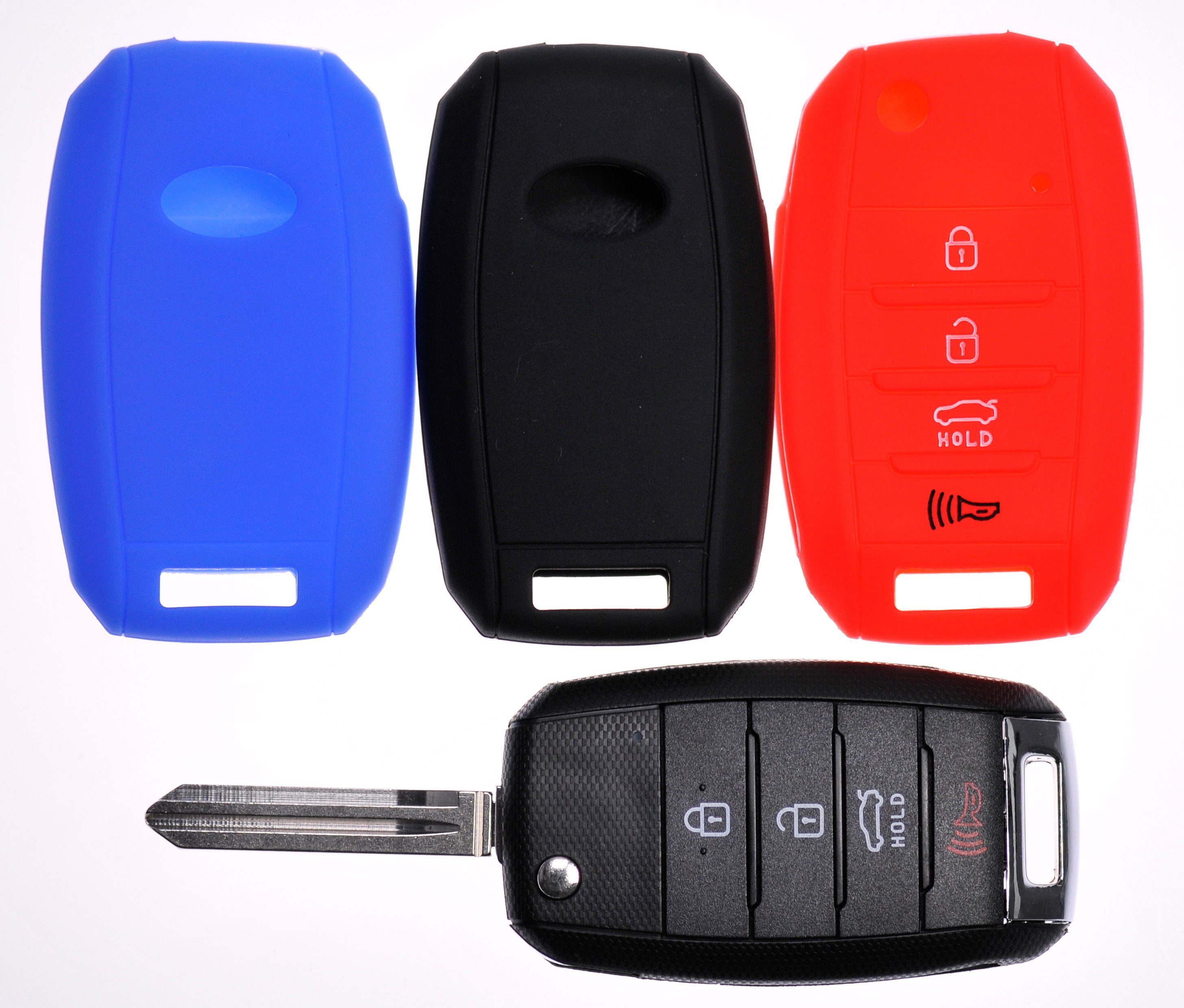 Rio Schutzhülle Schlüssel 4 Schwarz, Schlüsseltasche KIA Silikon Autoschlüssel Soulens Picanto Tasten mt-key für Sorento Softcase Ceed Sportage
