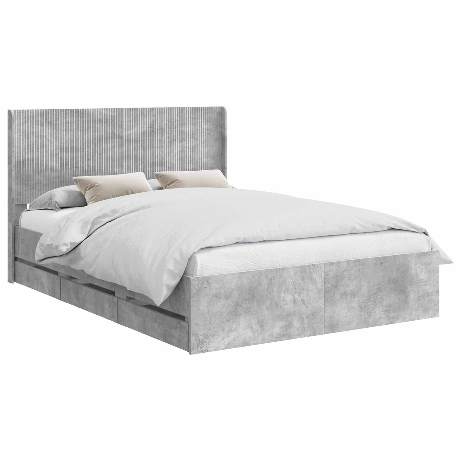 vidaXL Bett Bettgestell mit Stauraum und Kopfteil Betongrau 150 x 200 cm (1-tlg)