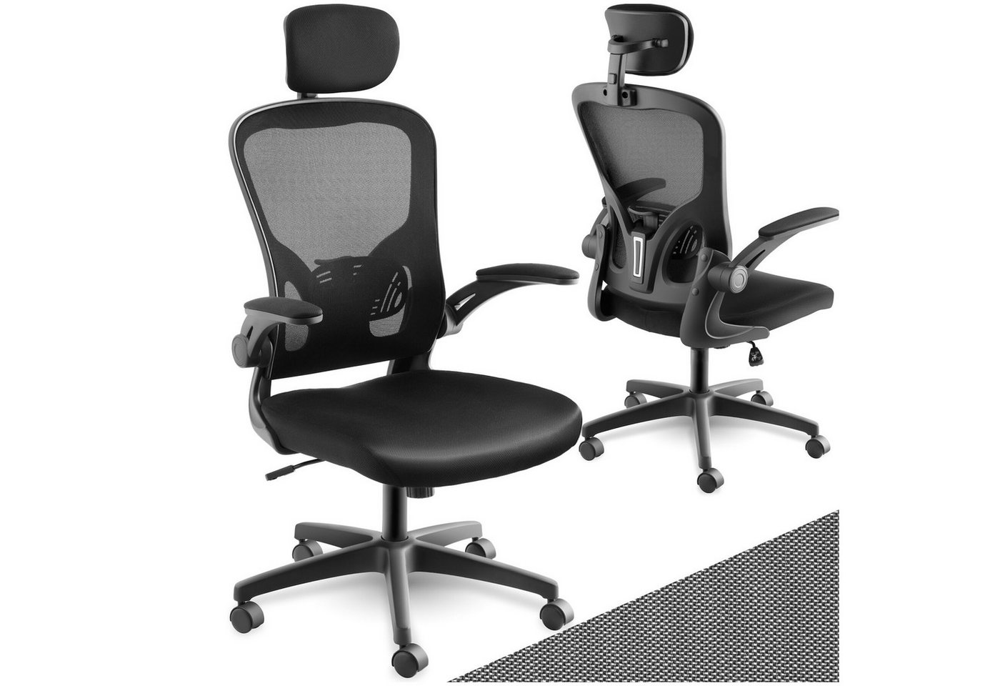 tectake Drehstuhl Ergonomischer Bürostuhl mit Kopfstütze und Lordosenstütze (Schreibtischstuhl Arges, 1 St), Netzbezug, klappbare …