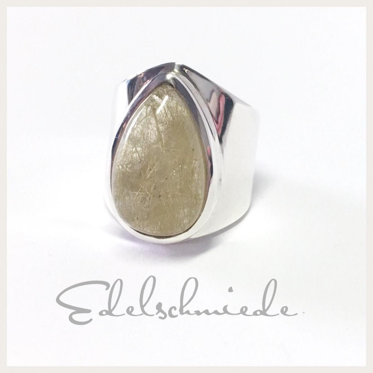 Silberring moderner Silberring 925 mit Rutilquarz Cabochon #52