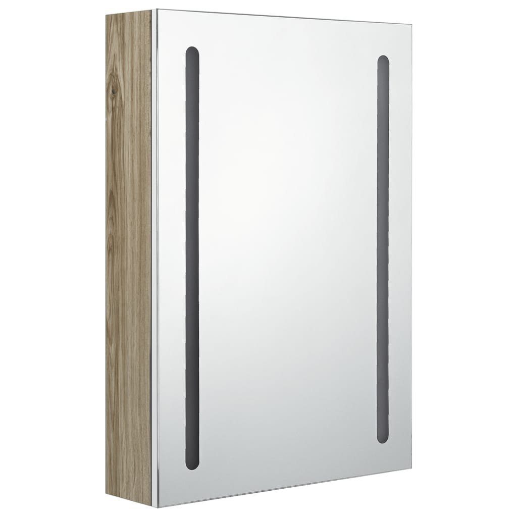 vidaXL Badezimmerspiegelschrank LED-Bad-Spiegelschrank Weiß Weiß cm Eichen-Optik Eichefarben (1-St) 50x13x70 und und