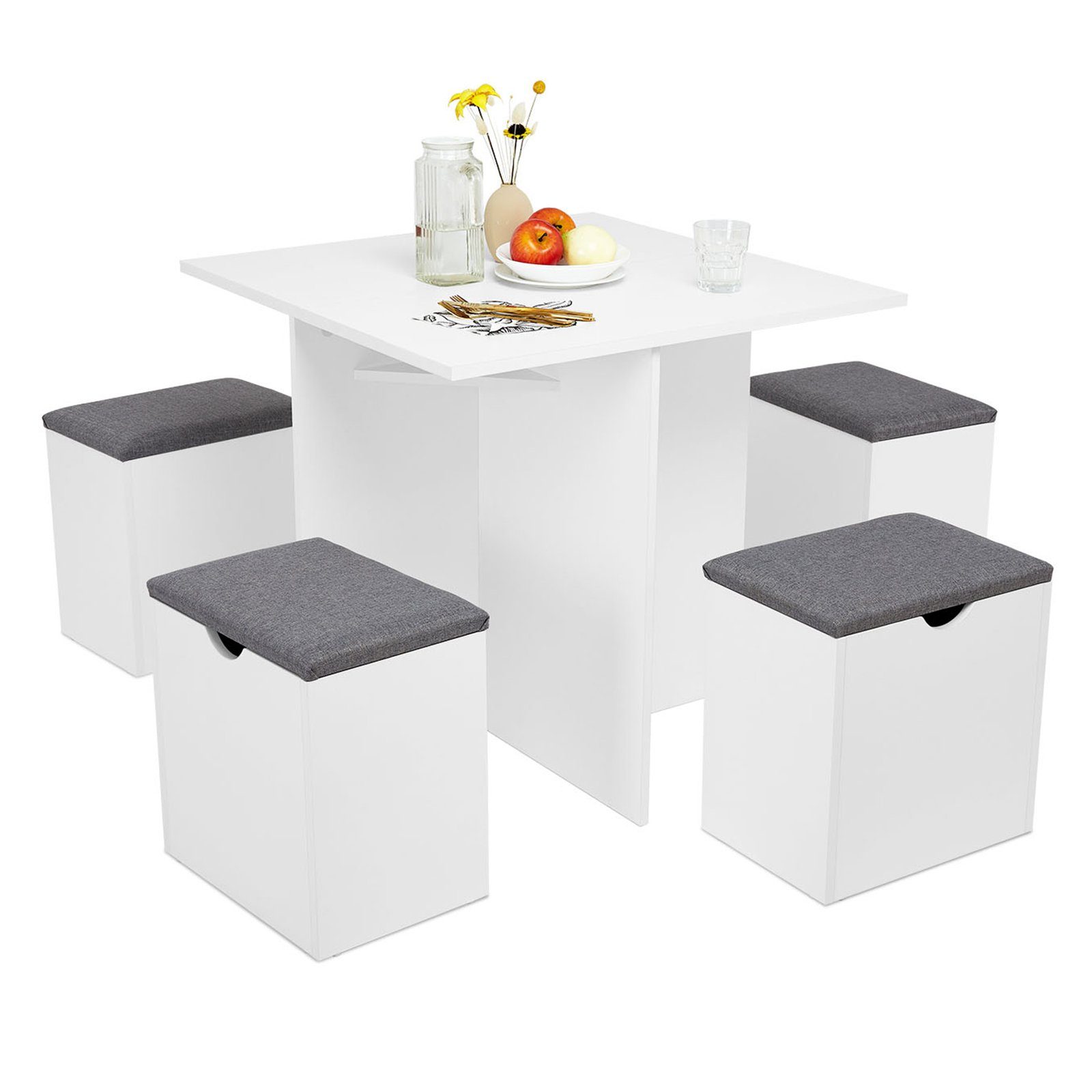 und Grau 1 Weiß | Essgruppe + Tisch,weiß 4 Mondeer Stühle 5-tlg), Weiß | weiß (Set,