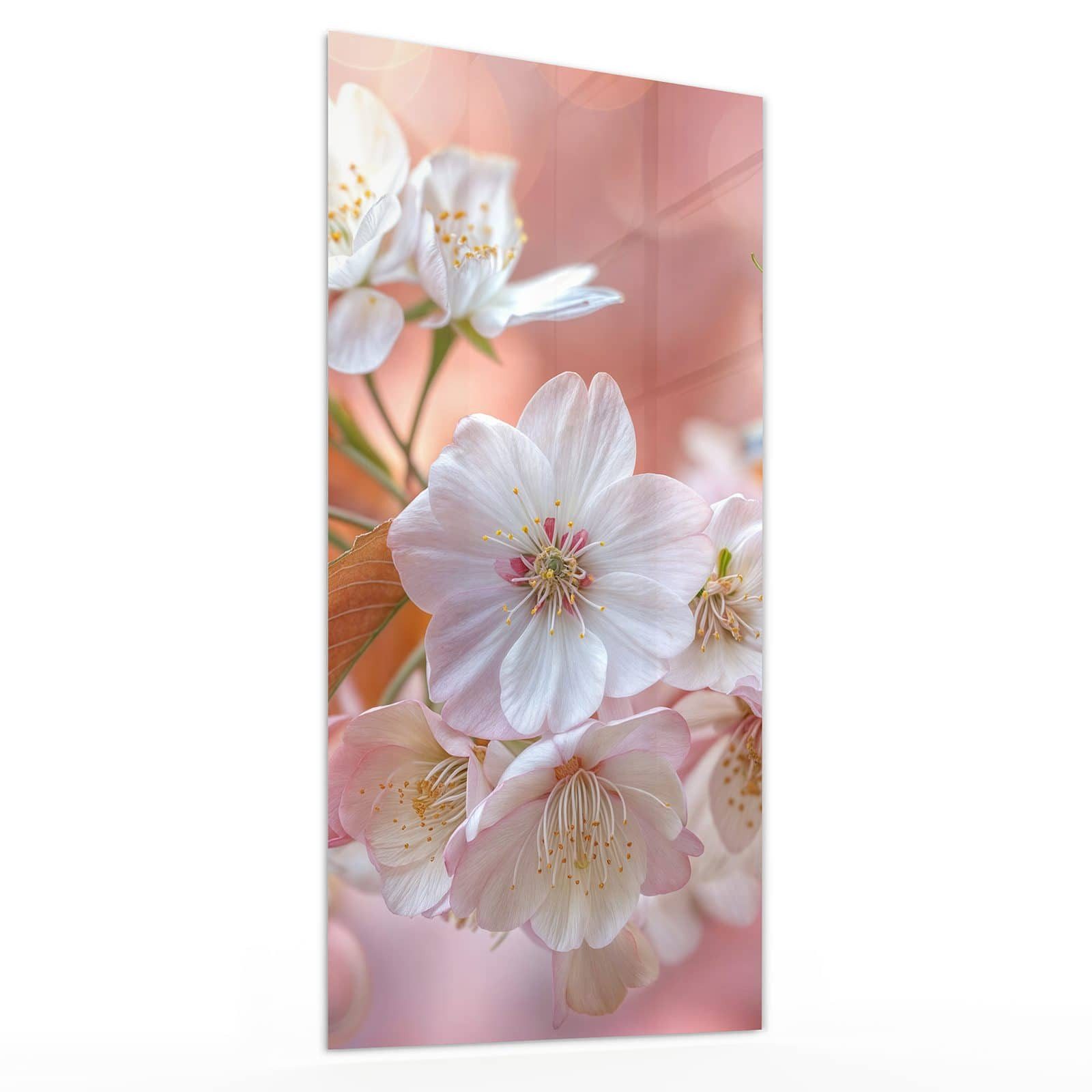 Primedeco Glasbild Wandbild Blühende Blüten mit Aufhängung, Blumen & Pflanzen (21 verschiedene Größen, 1 St), Elegante Aufhängung