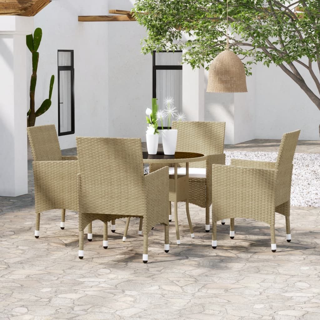 vidaXL Garten-Essgruppe 5-tlg. Garten-Essgruppe Poly Rattan Beige, (1-tlg)