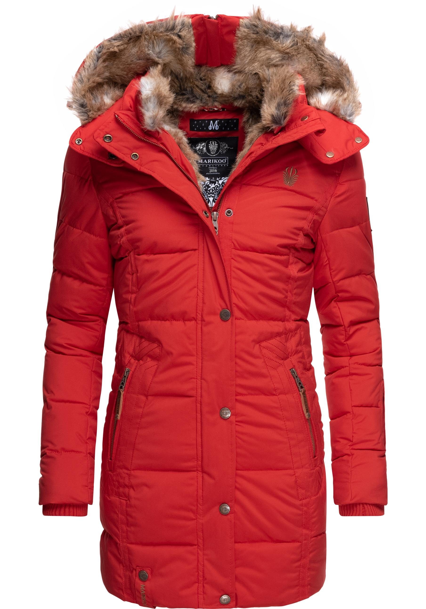 Kunstpelz-Kapuze stylischer Wintermantel Steppmantel Winter rot Jacke Lieblings m. Marikoo