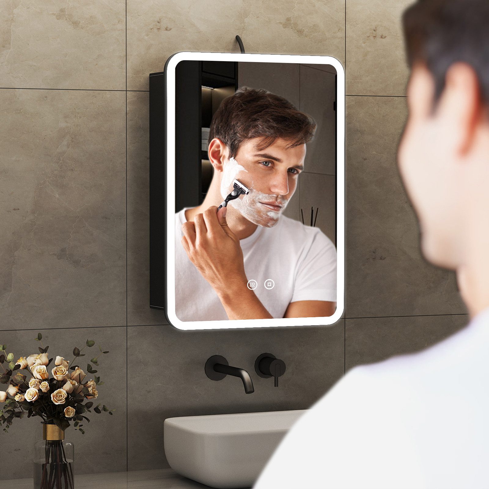 WDWRITTI Spiegelschrank Rechteckig Spiegelschrank Schwarz Aluminium Badezim günstig online kaufen