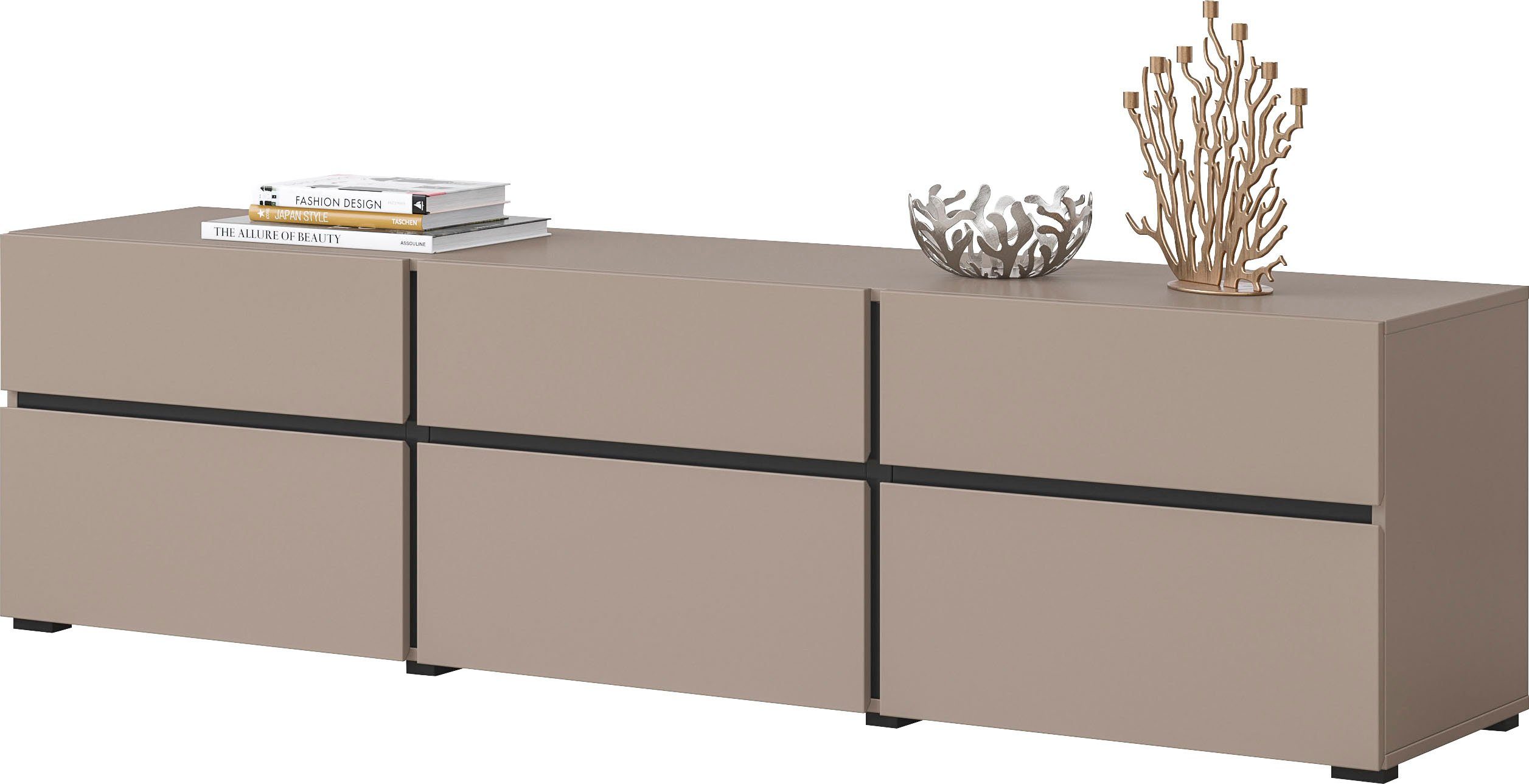 OTTO home Lowboard Cross, moderne grifflose TV-Kommode,3 Klappen/3 Schubkästen, Breite 180 cm, TV-Schrank mit viel Stauraum, TV-Board