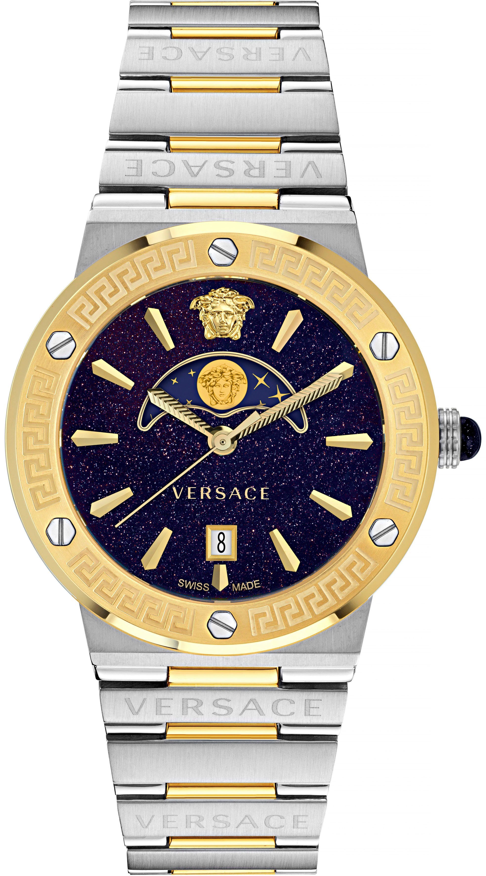 Versace Quarzuhr GRECA LOGO MOONPHASE VE7G00223, Armbanduhr, Damenuhr, Saphirglas, Datum, Swiss Made, Mondphase