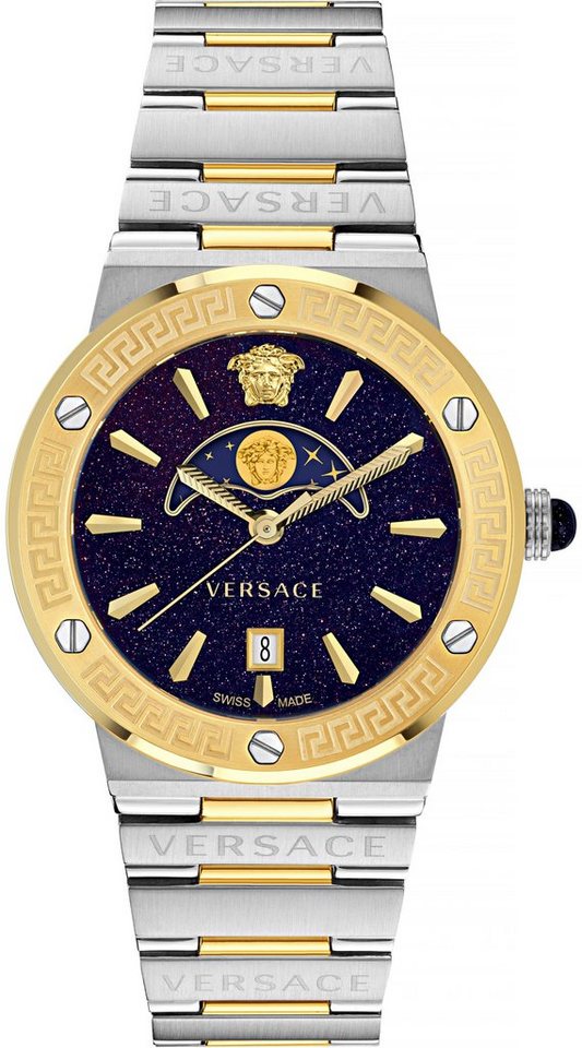 Versace Quarzuhr GRECA LOGO MOONPHASE, VE7G00223, Armband aus bicolor  IP-beschichtetem Edelstahl