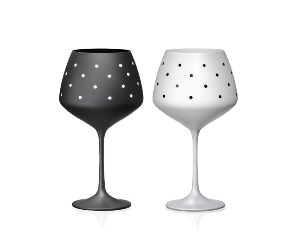 Crystalex Portweinglas Lovely Dotties Kristallglas Gin & Tonic 580 ml, Kristallglas, 2 unterschiedliche Farben weiß und schwarz, Kristallglas, matt