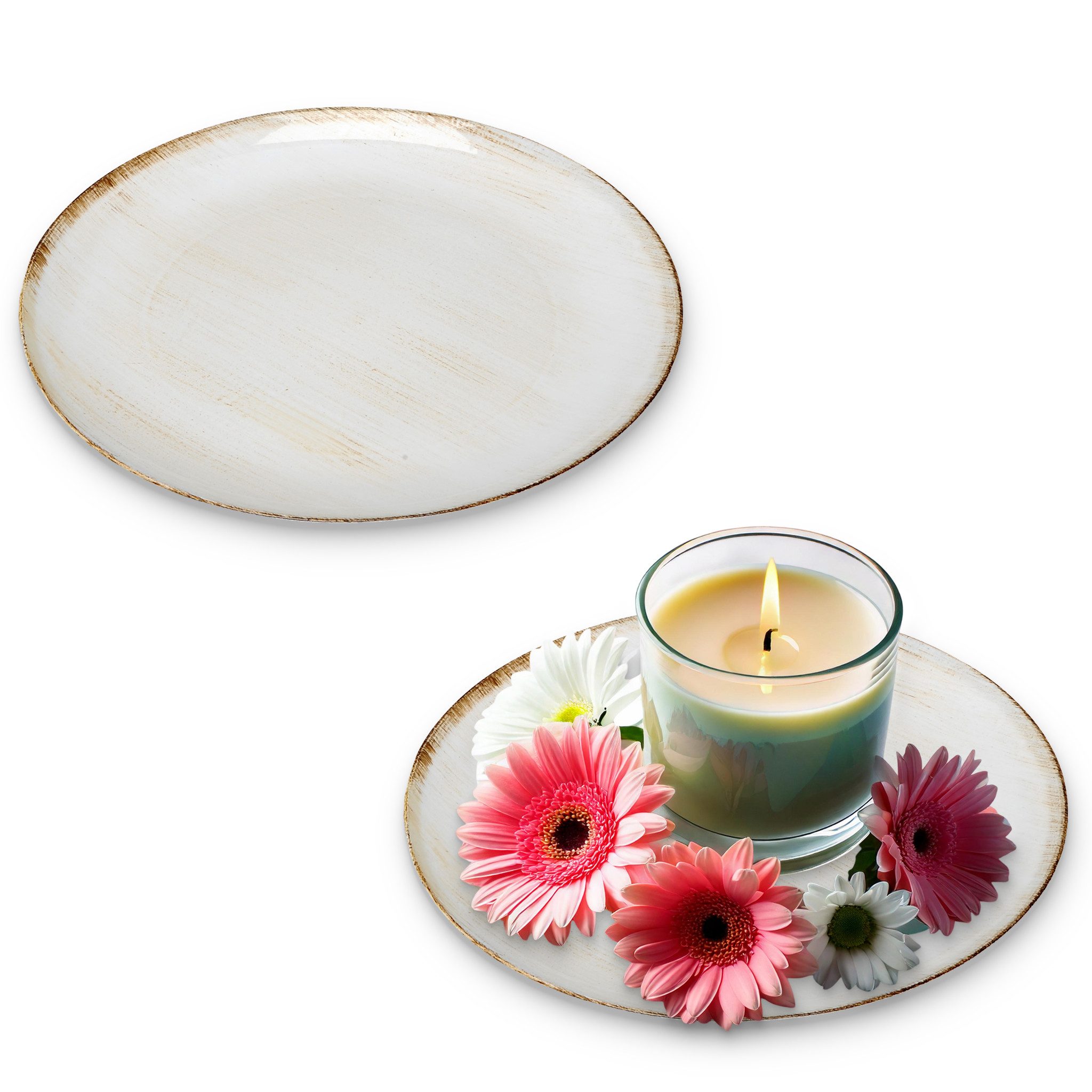 matches21 HOME & HOBBY Dekoschale Deko-Teller 28 cm 2er Set in creme-braun für drinnen & draußen (2 St), Tischdeko für individuelle Kränze, Blumenarrangements & Kerzen