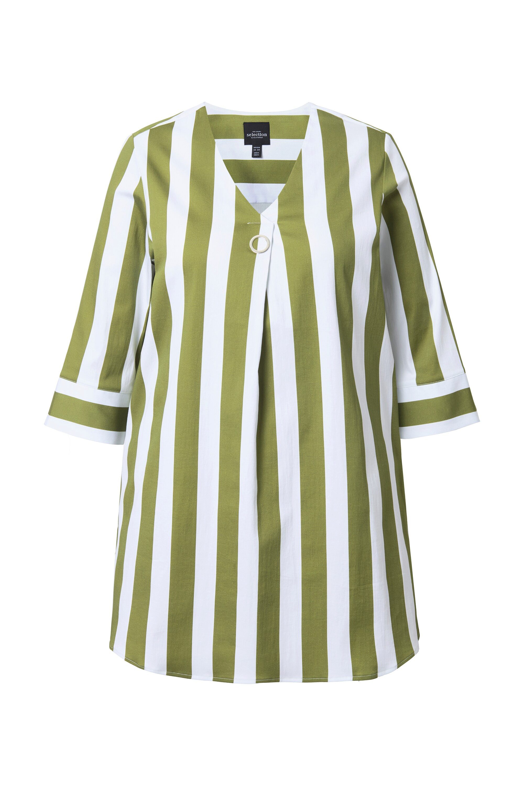 Ulla Popken Tunika Bluse Längsstreifen A-Linie V-Ausschnitt 3/4-Arm – Bild 2 von 4