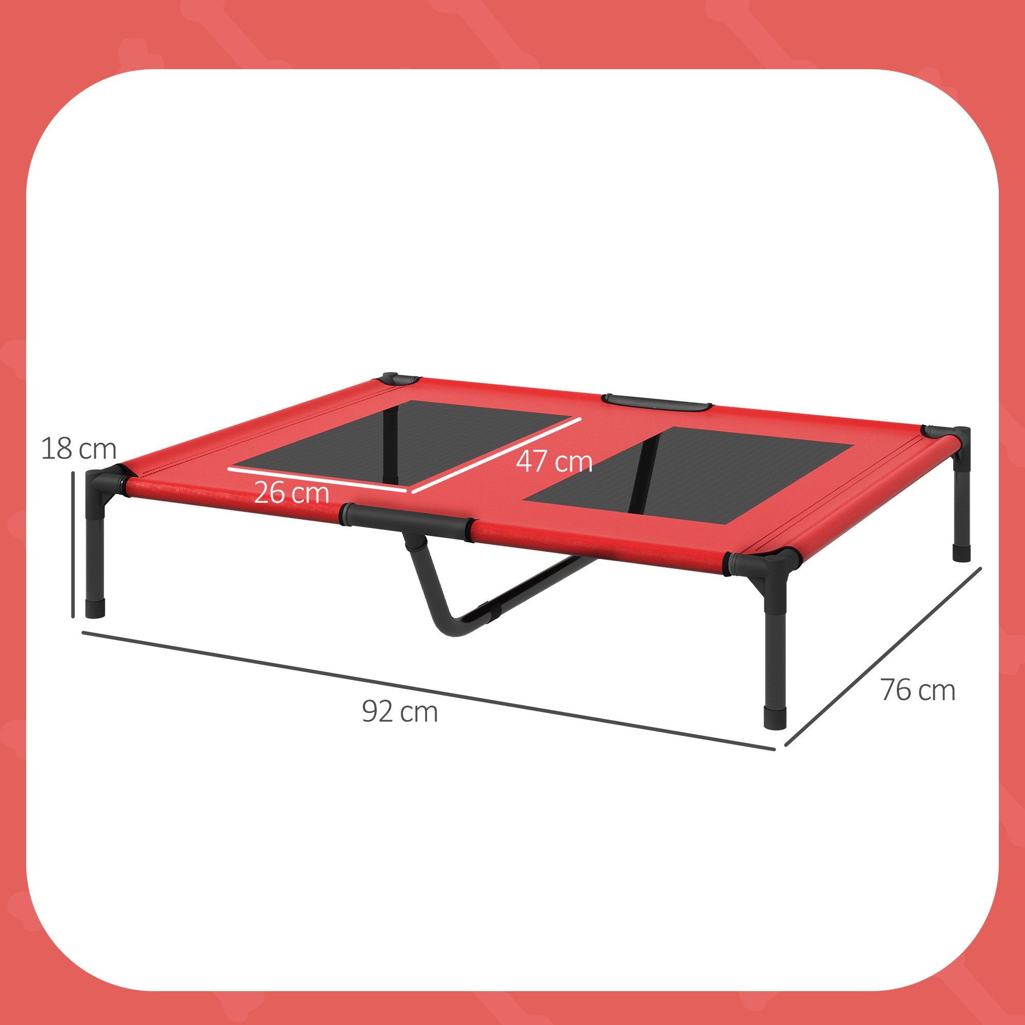 PawHut Tierbett Hundeliege outdoor Schlafplatz Hundebett 92 x 76 x 18 cm, Texteline-Netz, für große Hunde, Camping, Oxford, Rot