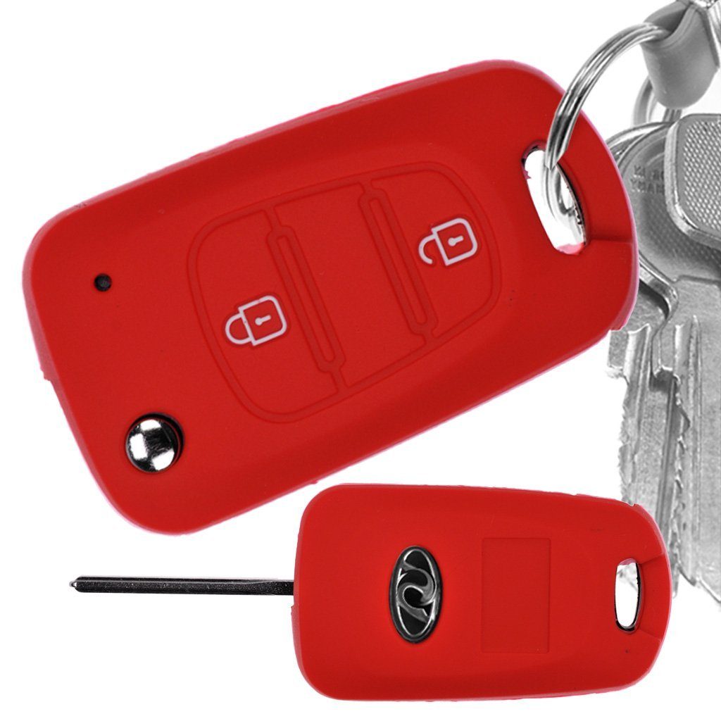 mt-key Schlüsseltasche Autoschlüssel Softcase Silikon Schutzhülle Rot, für Kia Picanto Rio Sportage Hyundai Elantra Accent 2 Tasten Schlüssel