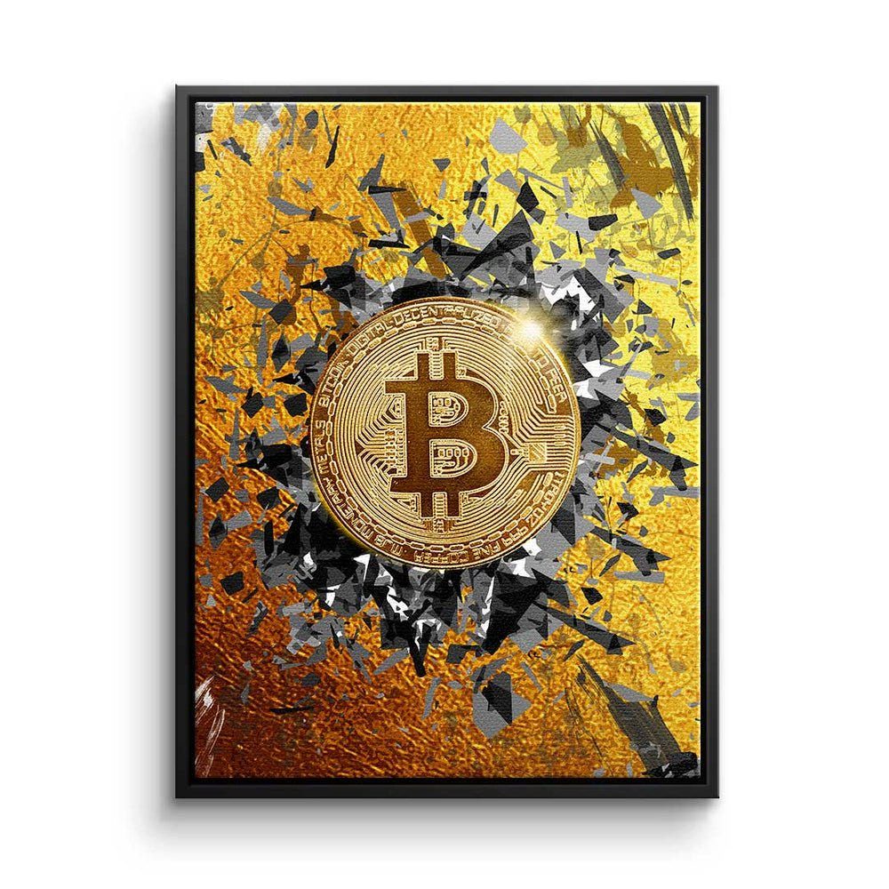 DOTCOMCANVAS® Leinwandbild Bitcoin Explosion, Premium Leinwandbild - Crypto - Bitcoin Explosion - Trading - Motivat schwarzer Rahmen