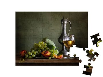 puzzleYOU Puzzle Stillleben mit Weintrauben, Pfirsichen und Wein, 48 Puzzleteile, puzzleYOU-Kollektionen Stillleben