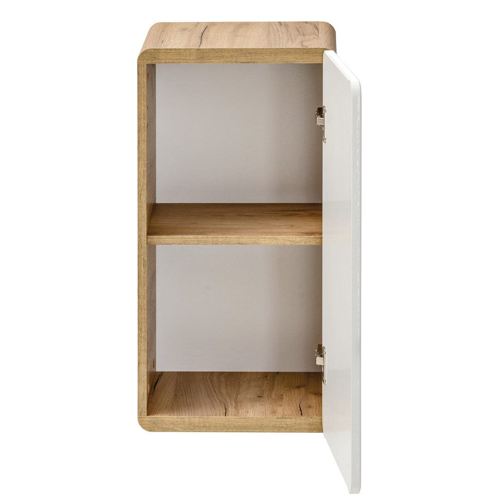 Lomadox Unterschrank LUTON-56 Badezimmer hängend, Hochglanz weiß mit Wotan Eiche Nb., 35/68/32 cm