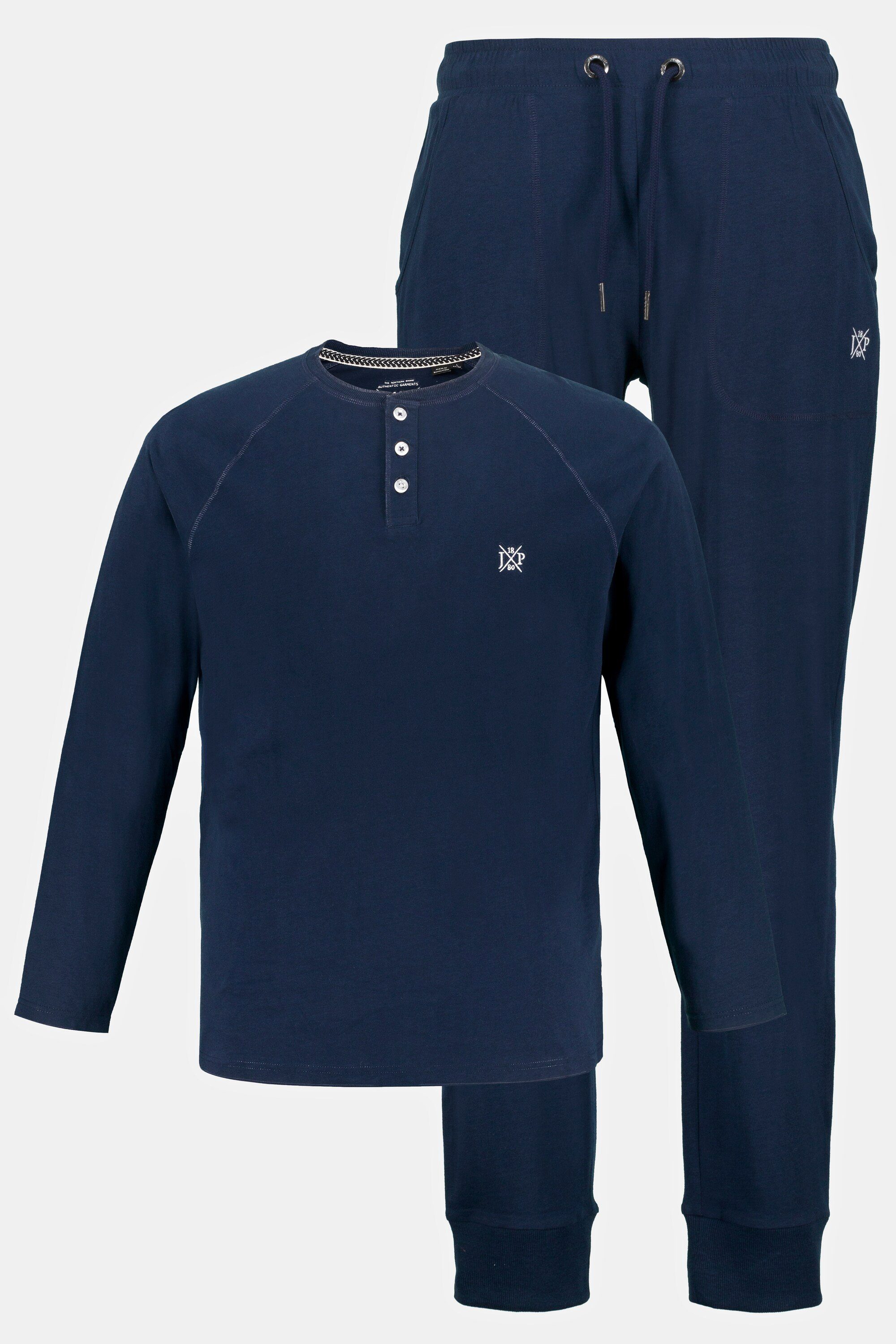 JP1880 Schlafanzug nachtblau Langarm lange Hose Henley Schlafanzug