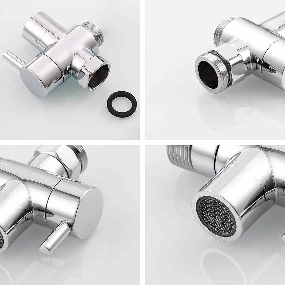 AFKSMILE 3-Wege-Ventil 3 Wege Wasserhähn Umschaltventil Umstellventil mit 3 Unterlegscheiben, Für G1/2, M22-24, 1/2 Zoll Umschaltventil, Diverter für Wasserhahn