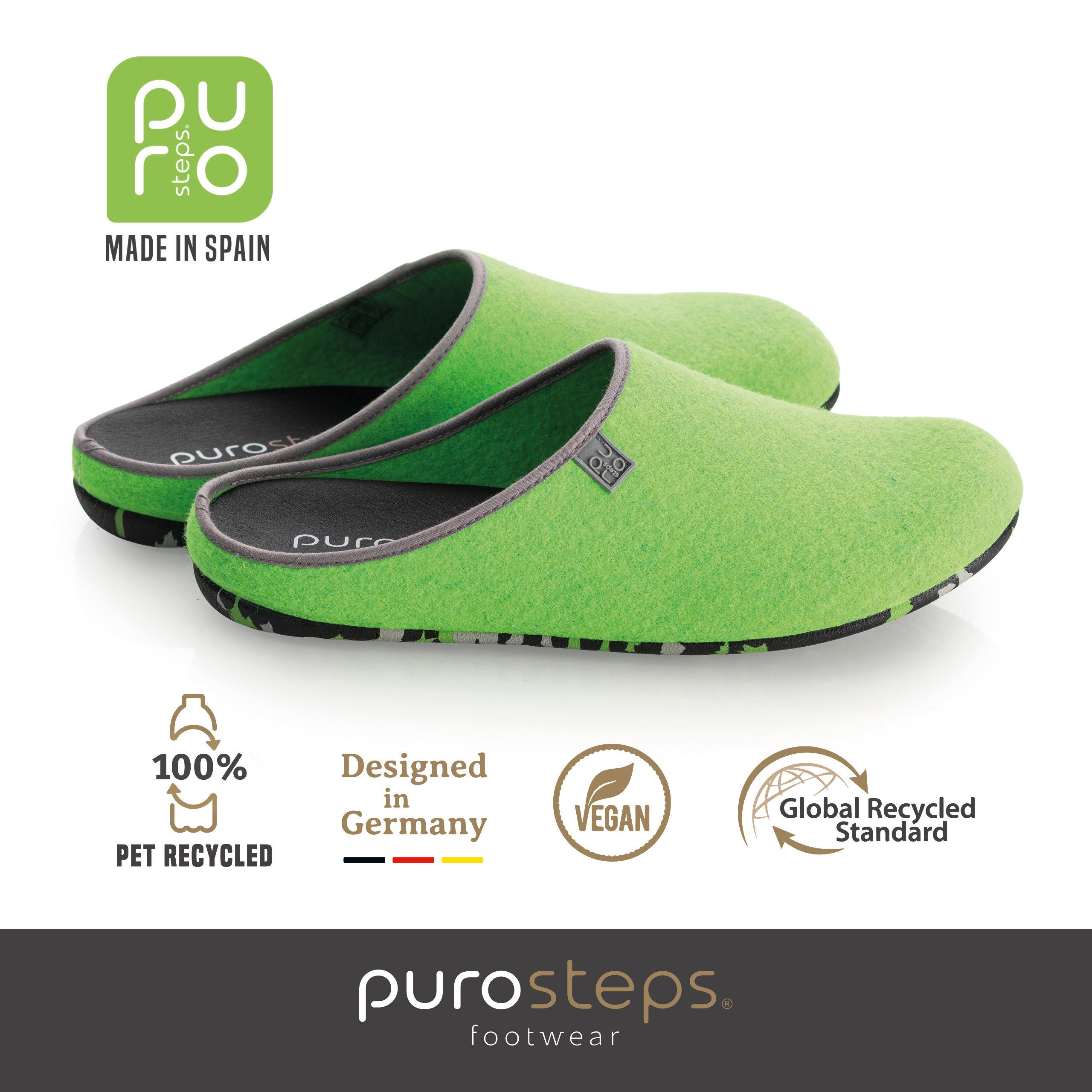 purosteps Fieltro-Eco Hausschuh Hergestellt aus recycelten PET Flaschen, Handgefertigt, Naturkautschuk