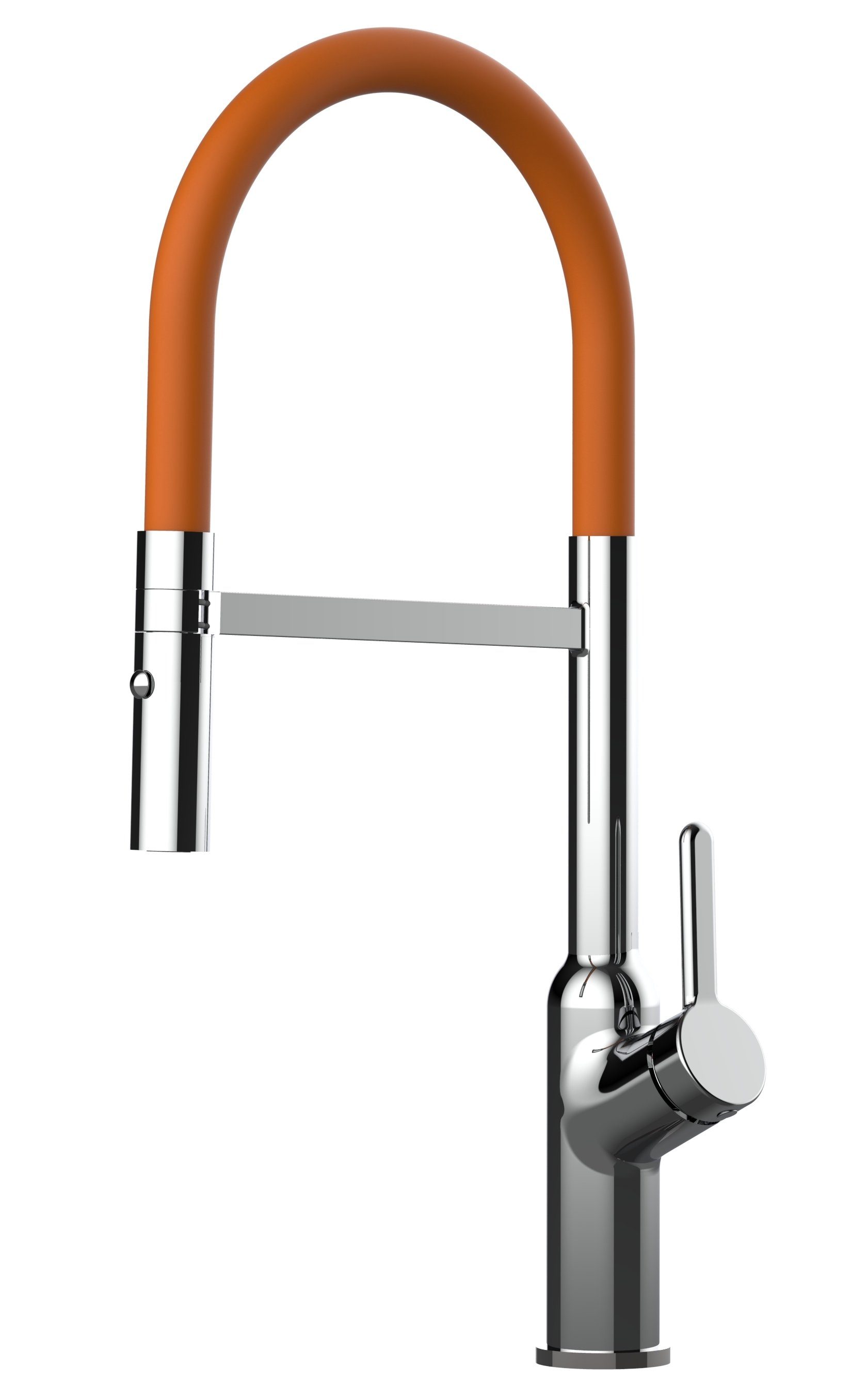 VIZIO Küchenarmatur Design Küchenarmatur chrom Wasserhahn mit 360° schwenkbarem Auslauf und abnehmbarer 2 strahl Brause Hochdruck, Hochwertige Verchromung, mit 2Strahl Brause Chrom / Orange