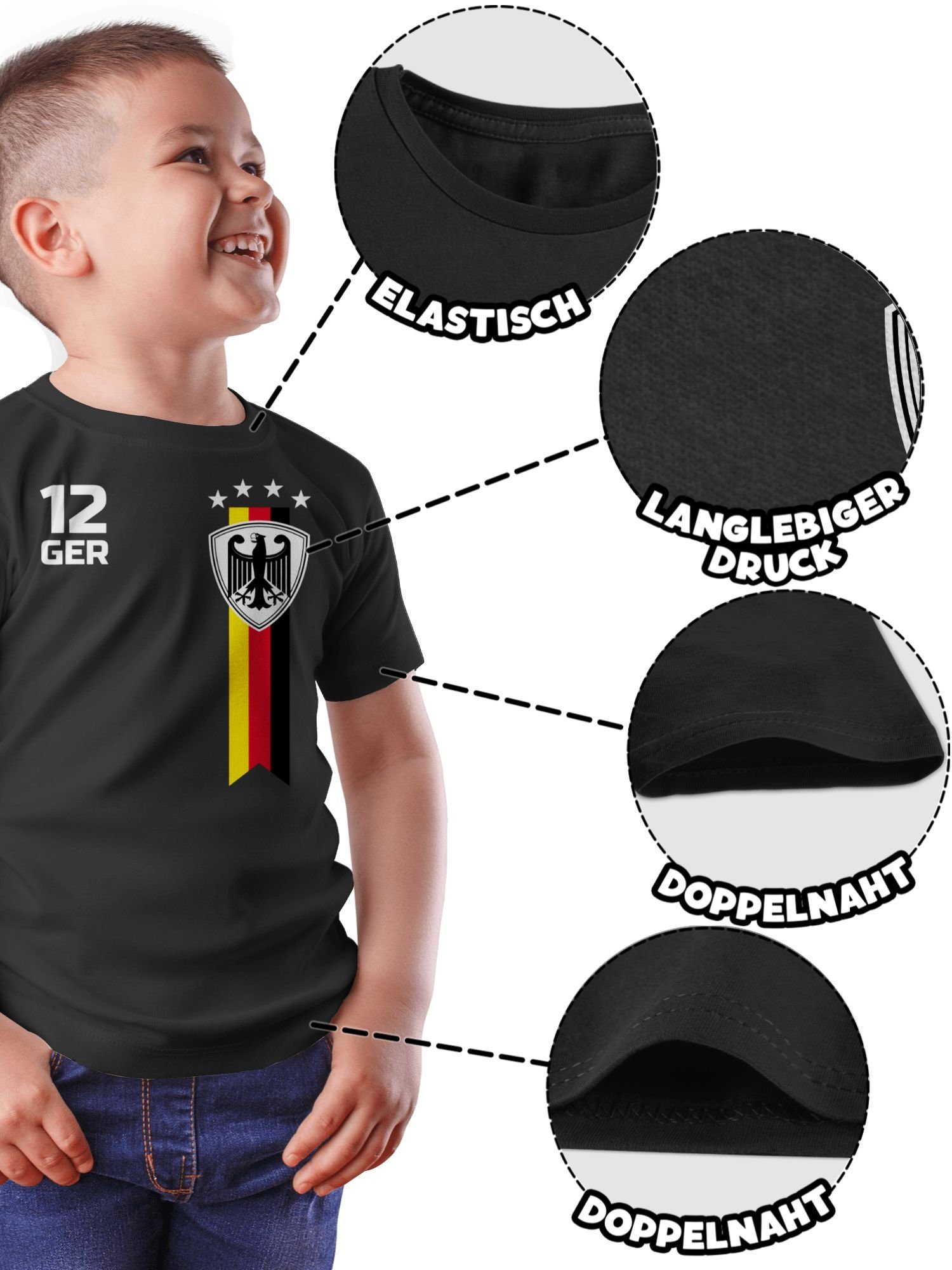 2024 WM Kinder Fan Fussball Schwarz 1 T-Shirt Deutschland EM Shirtracer