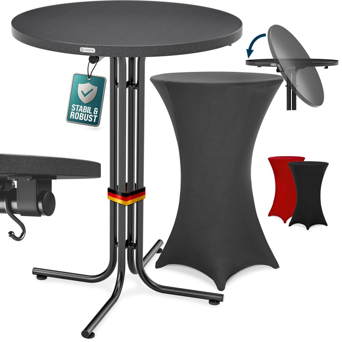 Casaria Stehtisch, Klappbar mit Husse Grau 70cm Outdoor Hochtisch Rund Partytisch Set