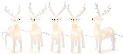 KONSTSMIDE LED Dekofigur »Weihnachtsdeko aussen«, LED Acryl Rentier, 5er-Set, 40 warmweiße Dioden, weißes Kabel