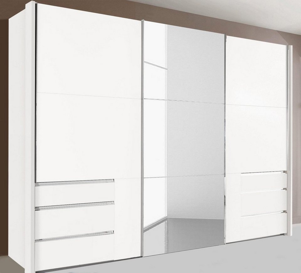 Wimex Schiebetürenschrank Level (Level, 1-St., Schwebetürenschrank) Schubladen mit 300cm weiß 3-türig