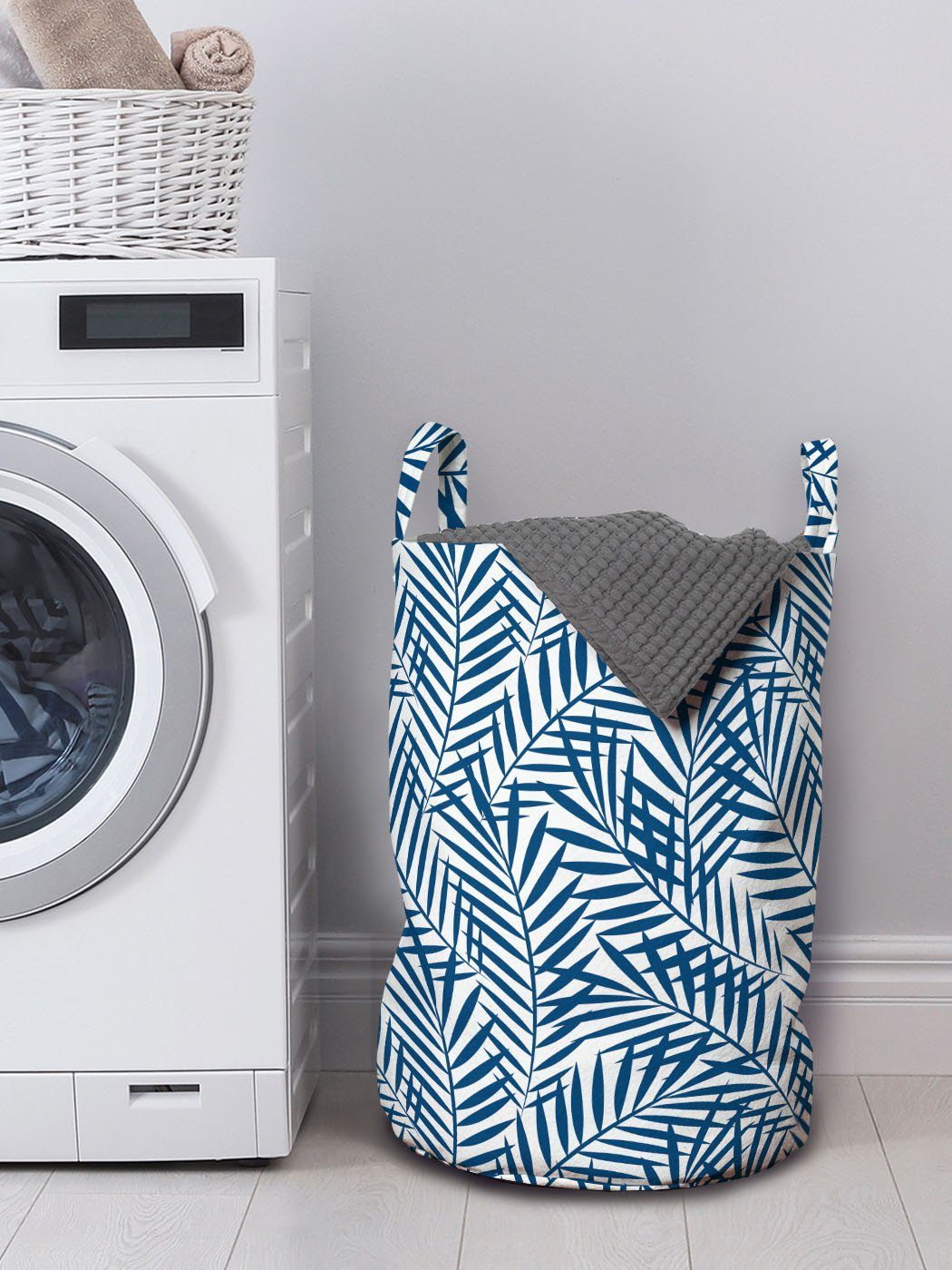 Natur mit Kordelzugverschluss Abstrakt Waschsalons, für Wäschesäckchen Griffen Exotische Navy Abakuhaus Wäschekorb blau