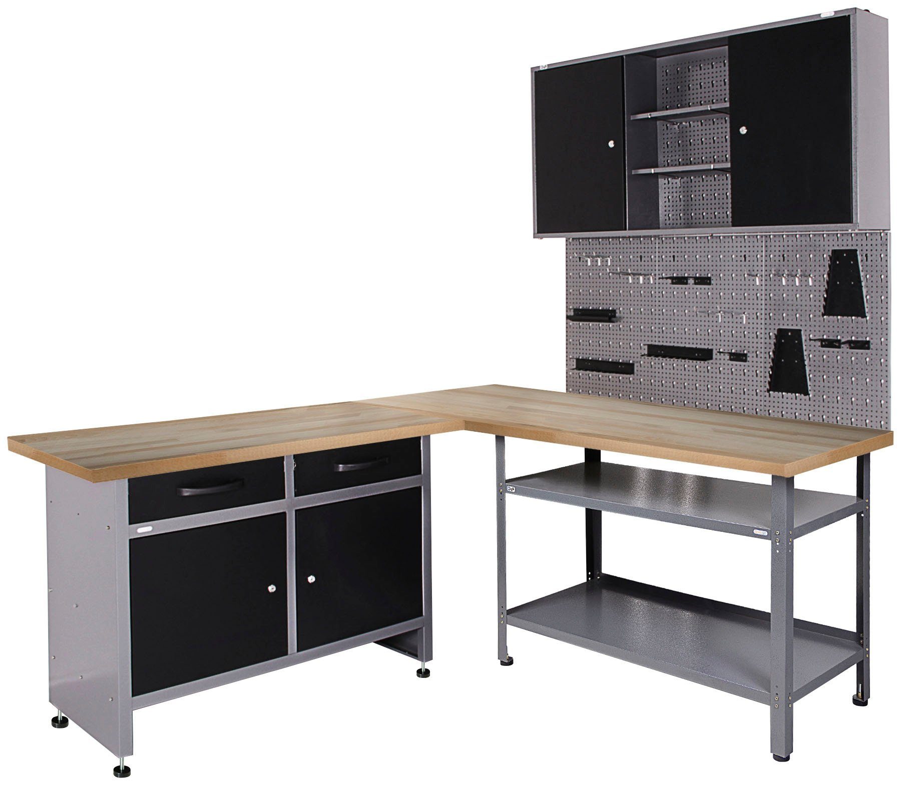 Werkstatt-Set, anthrazit-schwarz-grau großes Eck-Set ONDIS24 (4-tlg),