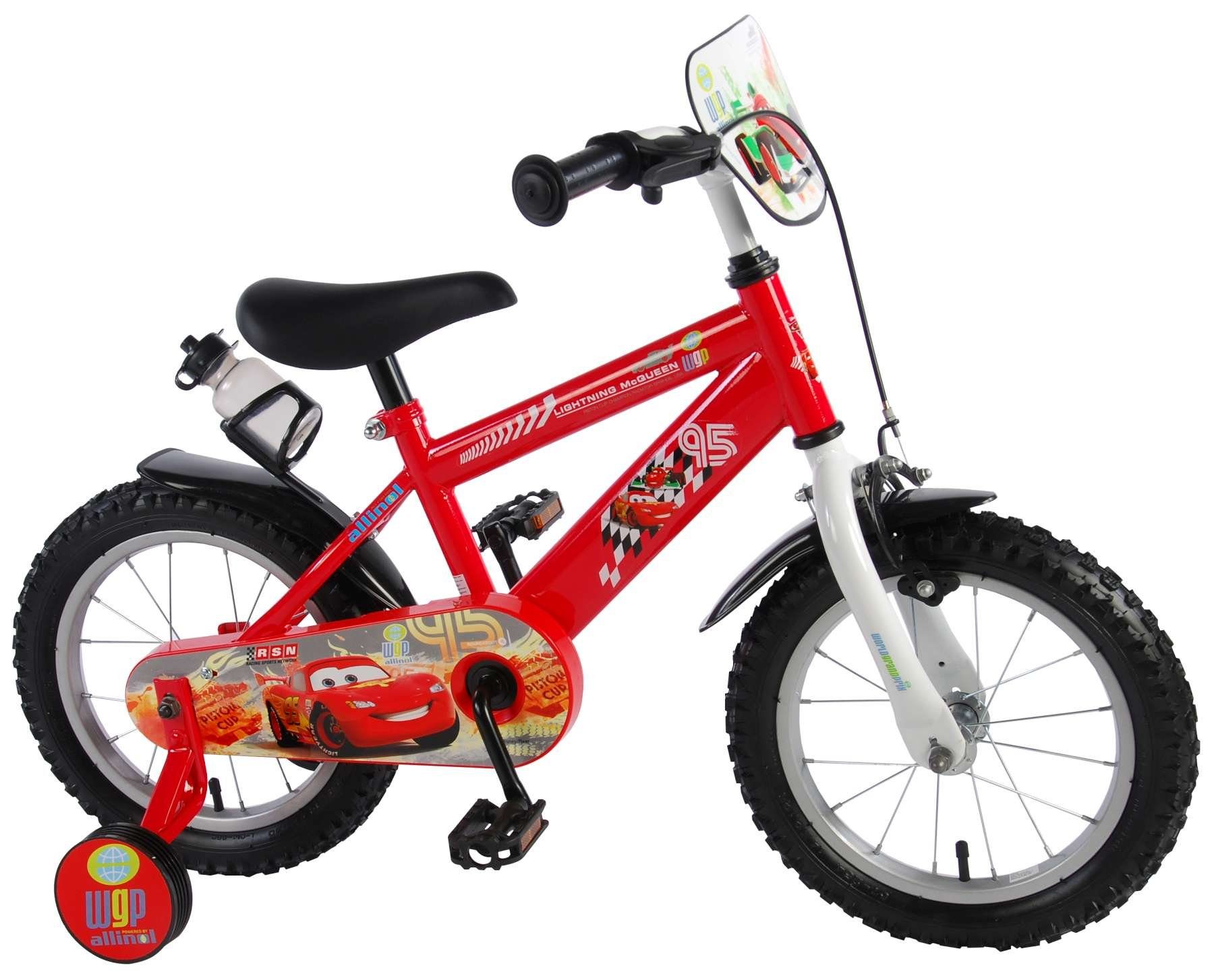 TPFSports Kinderfahrrad Disney Cars 14 Zoll, 1 Gang, (Jungs Fahrrad - Rutschfeste Sicherheitsgriffe), Kinder Fahrrad 14 Zoll mit Stützrädern - Rot