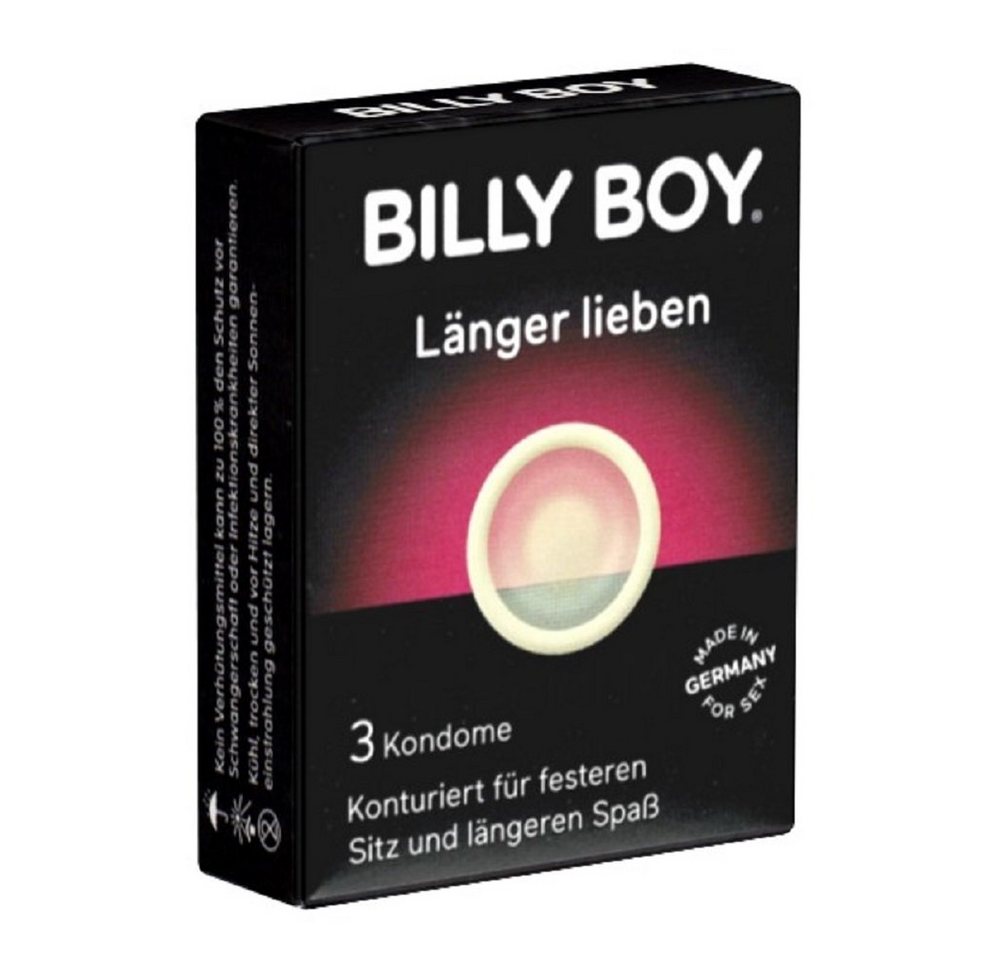 Billy Boy Kondome Länger Lieben Kondome für mehr Ausdauer, Packung mit, 3 St., Kondome mit integriertem Ring vor der Eichel, Kondome für längere Liebe - ohne Chemikalien