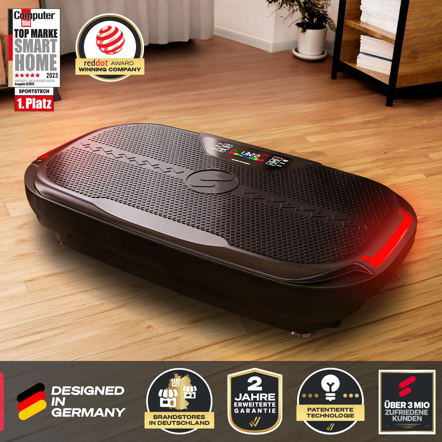 Sportstech Vibrationsplatte VP275, 200 W, Anti-Rutsch-Design, Transportrollen, 7 Farbe LED