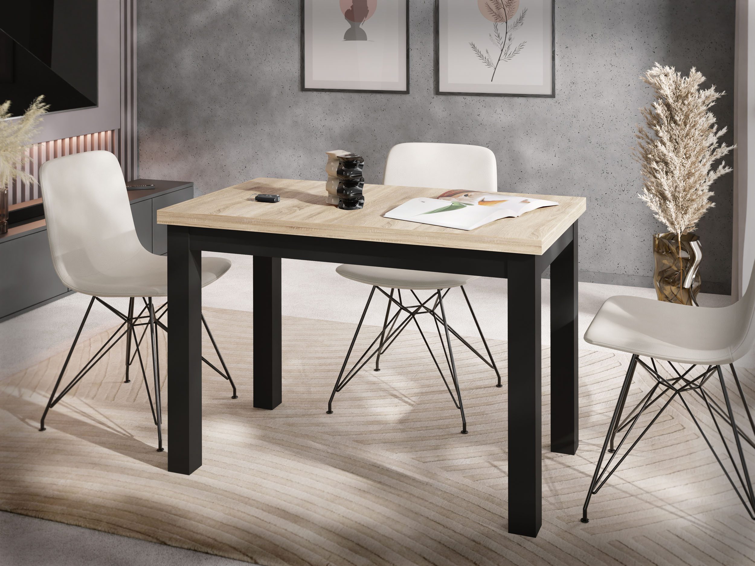 WFL GROUP Esstisch Arden rechteckig platzsparender mit schwarzen Massivholz günstig online kaufen