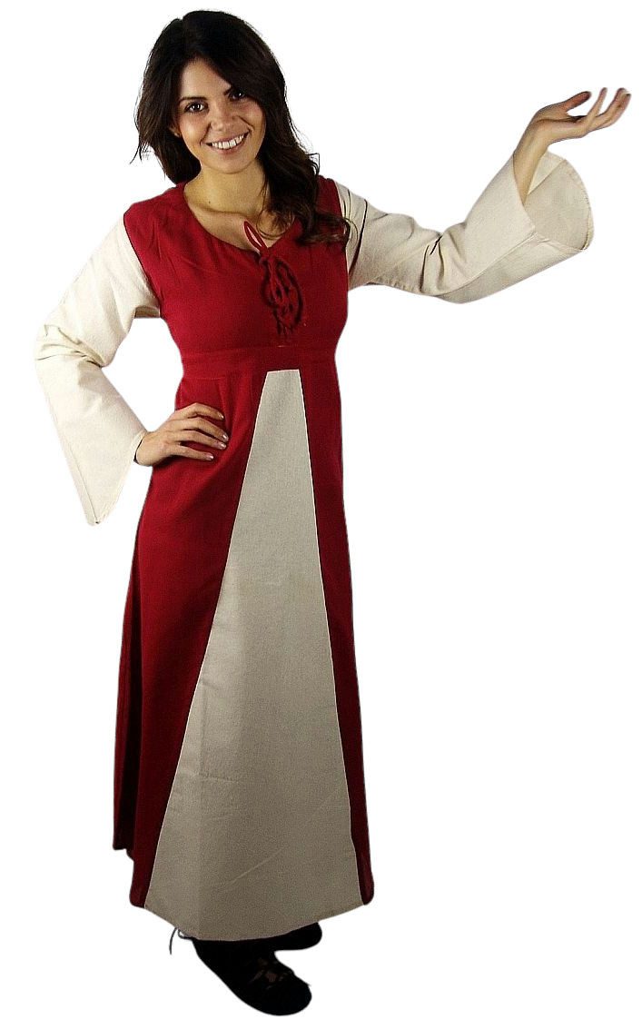 Leonardo Carbone Burgfräulein-Kostüm Baumwollkleid "Ilse" mit Trompetenärmeln, zweifarbige Gestaltung, Schnürung vorne und hinten