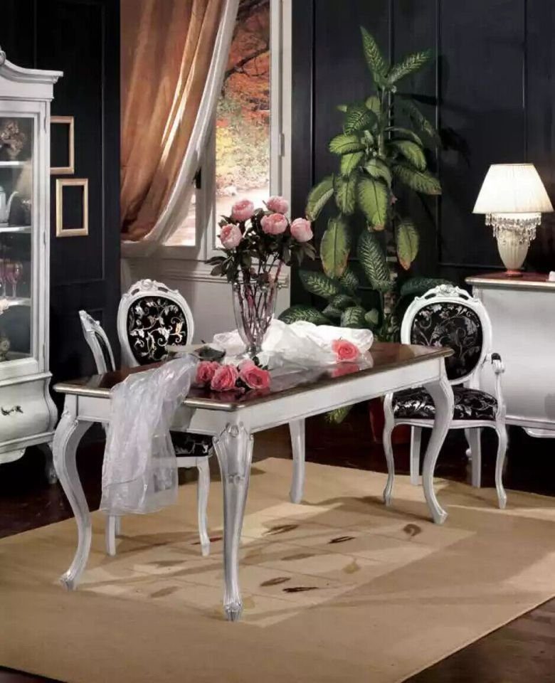 JVmoebel Esszimmer-Set Design Esszimmer Holzmöbel 4x Stuhle Weiß Tisch Essgarnitur Set, (5-St., Esstisch + 2x Stühle + 2x Armlehnenstuhle), Made in Italy